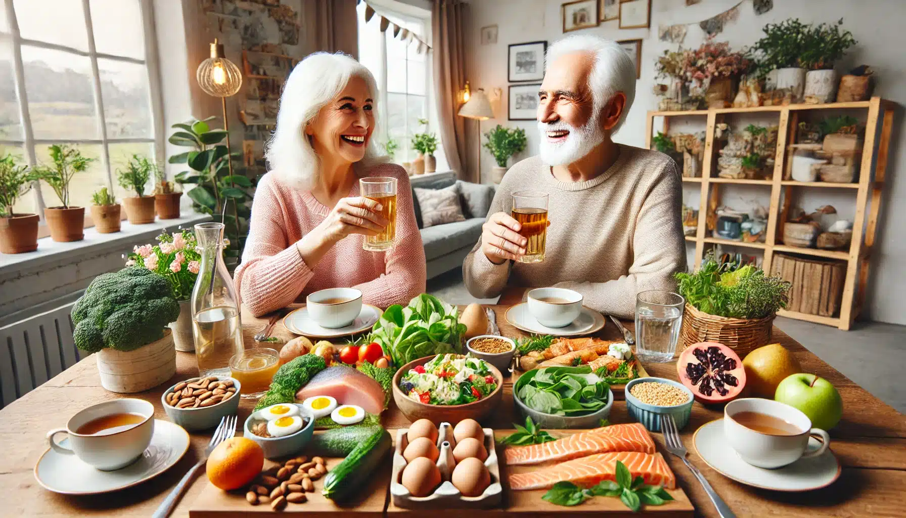 couple de seniors profitant d'un repas sain et équilibré