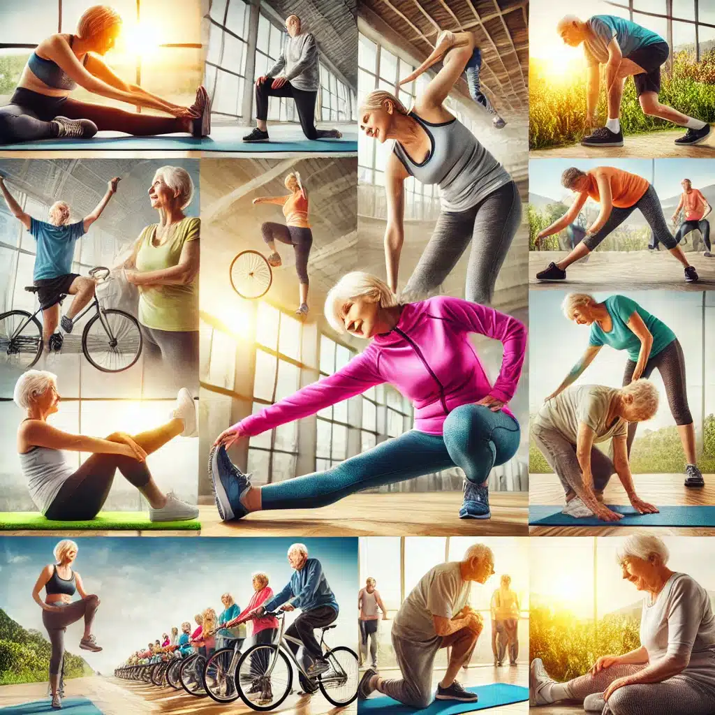 seniors engagés dans divers exercices pour rester en forme et en bonne santé