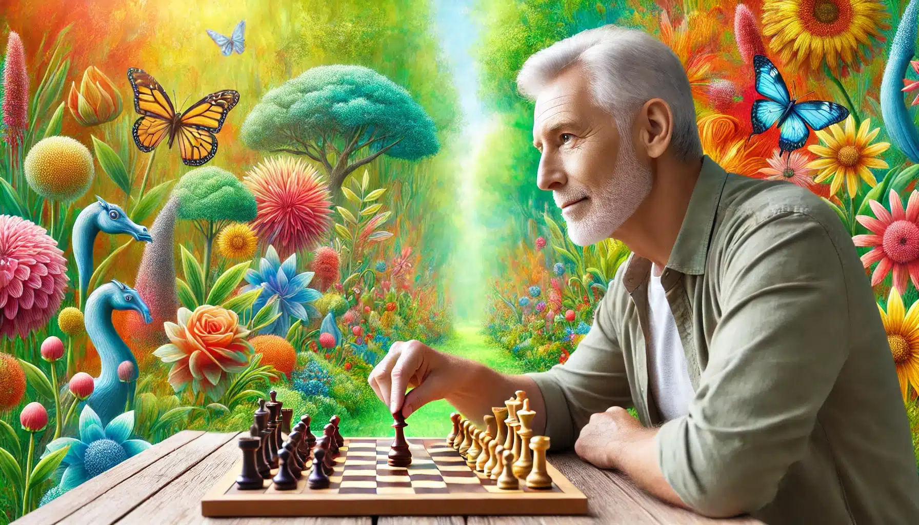 homme âgé, énergique et en bonne santé, engagé dans un exercice mental comme le jeu d'échecs